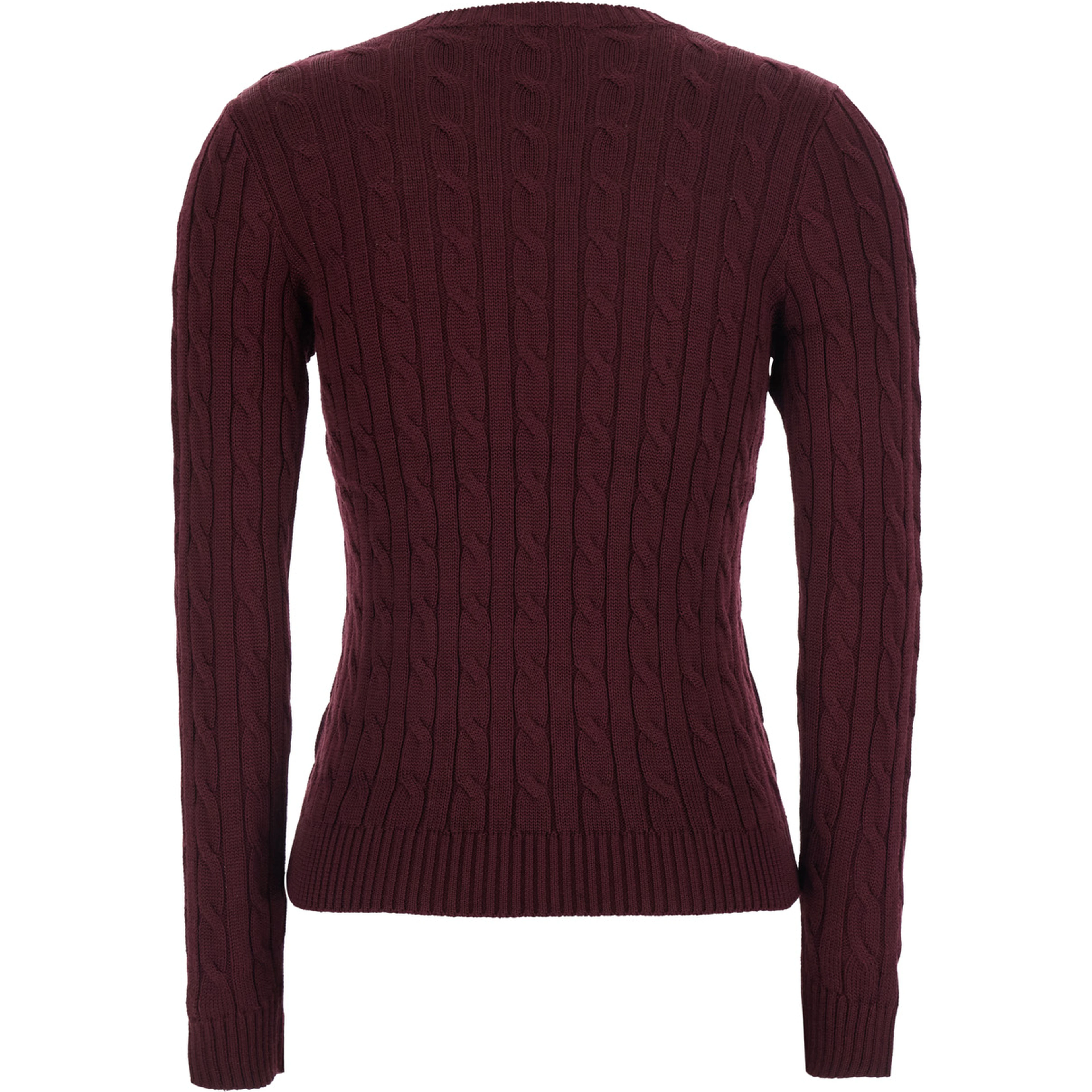 bordeaux Crewneck sweater with cable knit and logo on the front in cotton Blend women