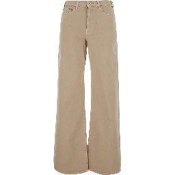 Beige Wide Leg Jeans with Logo Patch on the Back in Denim for Women
