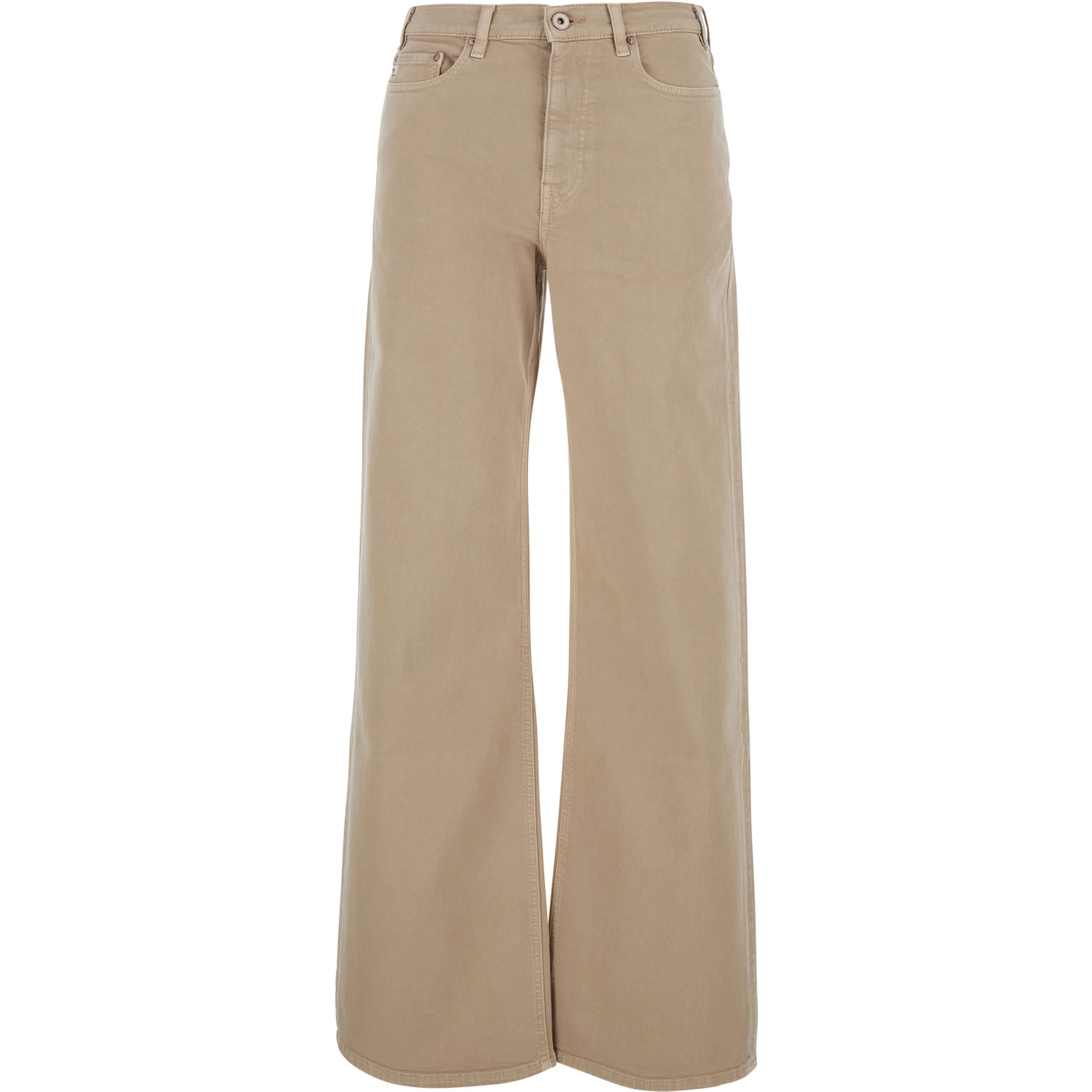 Beige Wide Leg Jeans with Logo Patch on the Back in Denim for Women