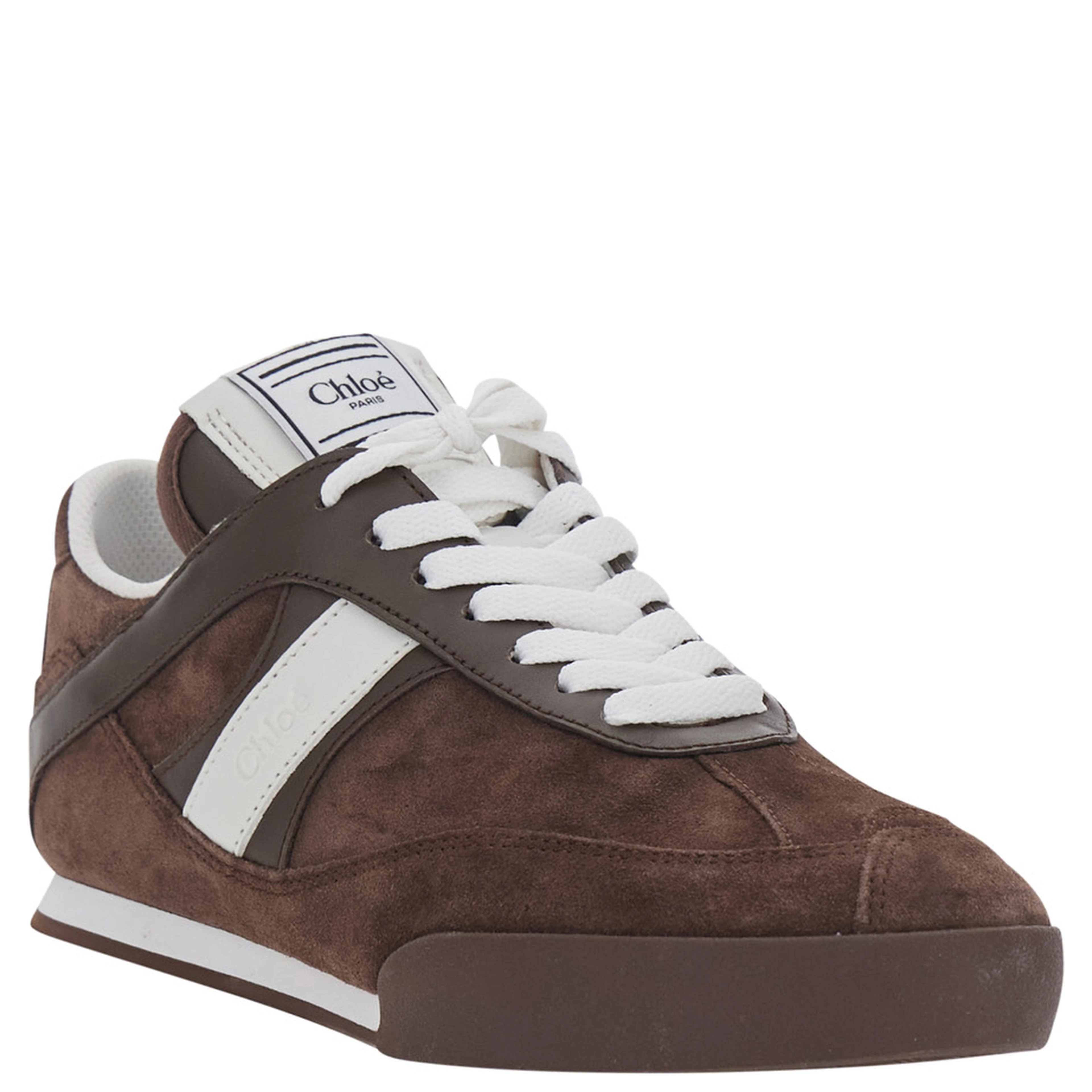 Brown Low Top Sneakers with Logo Patch on the Tongue in Suede for Women