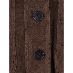 Brown Bomber Jacket with High Ribbed Collar in Suede for Women