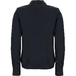 black Oversized pointed-collar shirt with embroidered logo on the front in Cotton for women