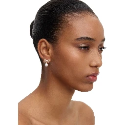 Gold Colored Earings with Bow and Pearl in Metal for Women