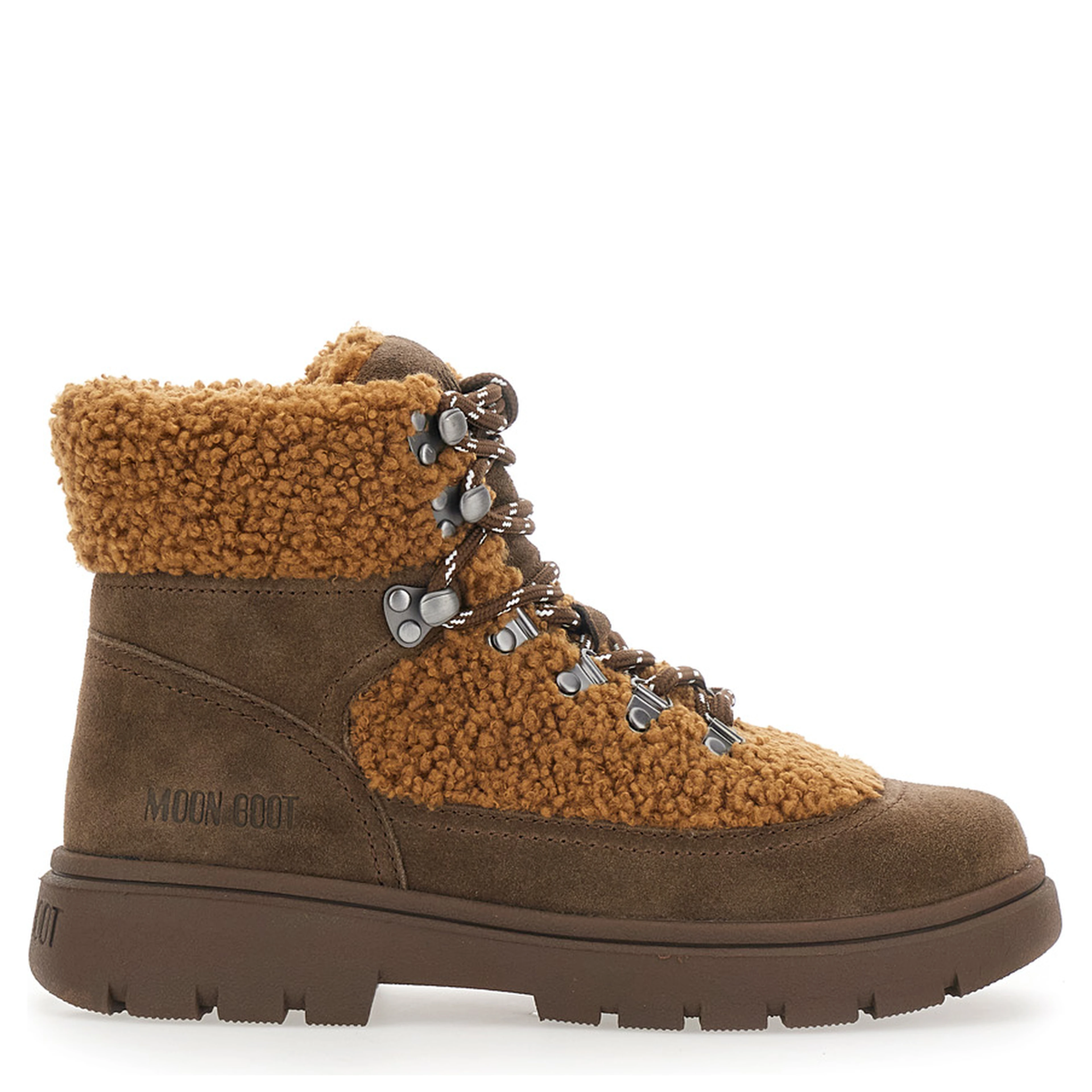 Combat Boot Brown ankle boots with logo lettering on the back and fleece details in suede women