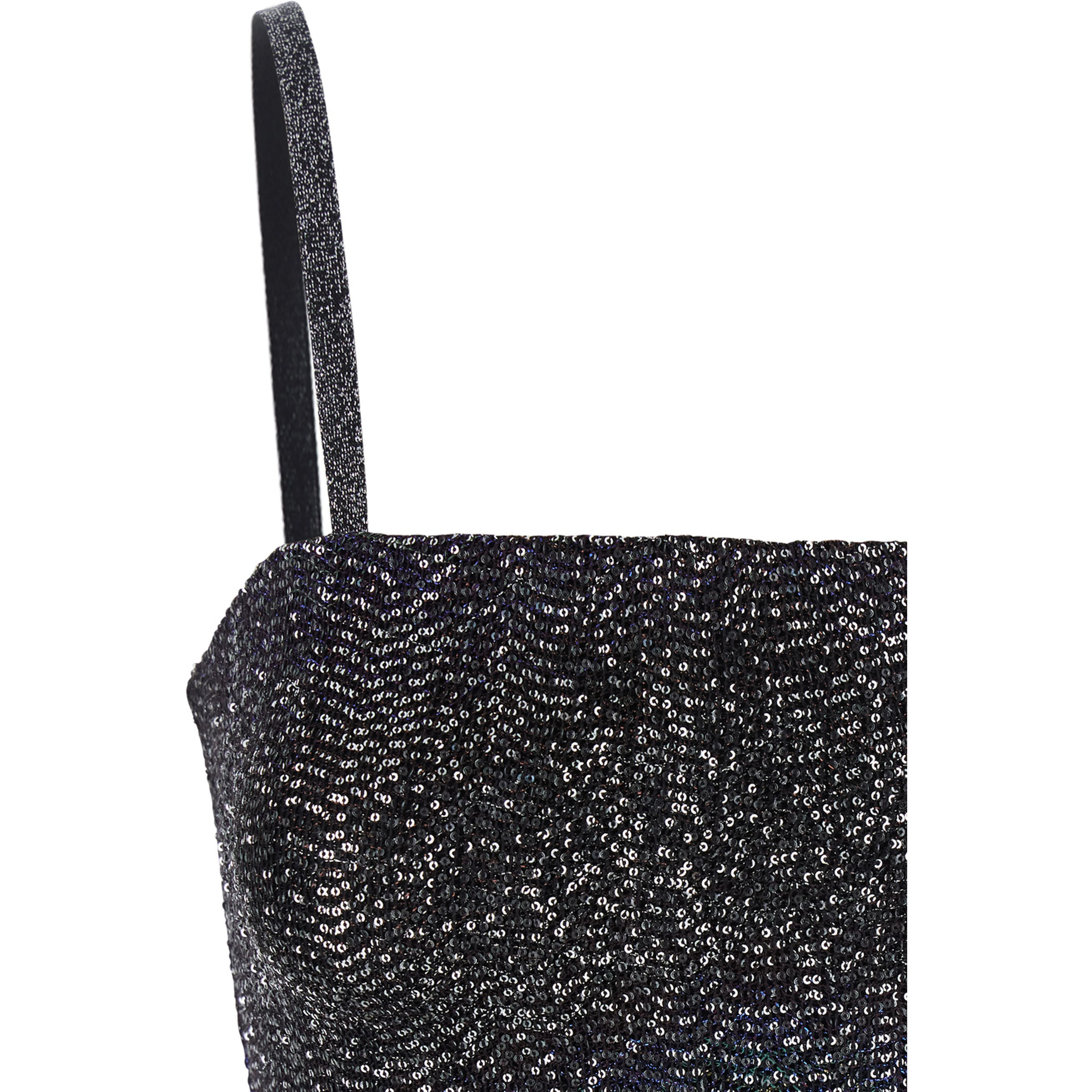Multicolor Midi Dress with Spaghetti Straps and  All-Over Sequins ZigZag Motif in Tech Fabric for Women