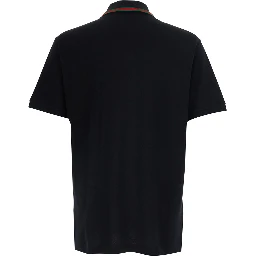 Black Polo Shirt with Web Collar and Short Sleeves in Cotton for Men