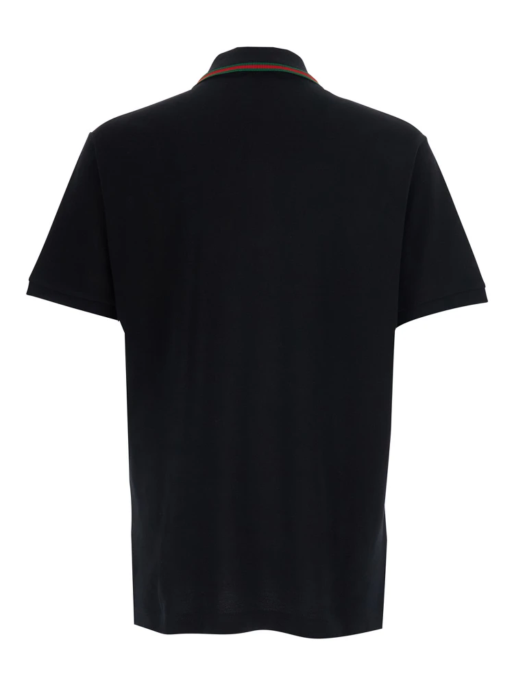 Black Polo Shirt with Web Collar and Short Sleeves in Cotton for Men alternative
