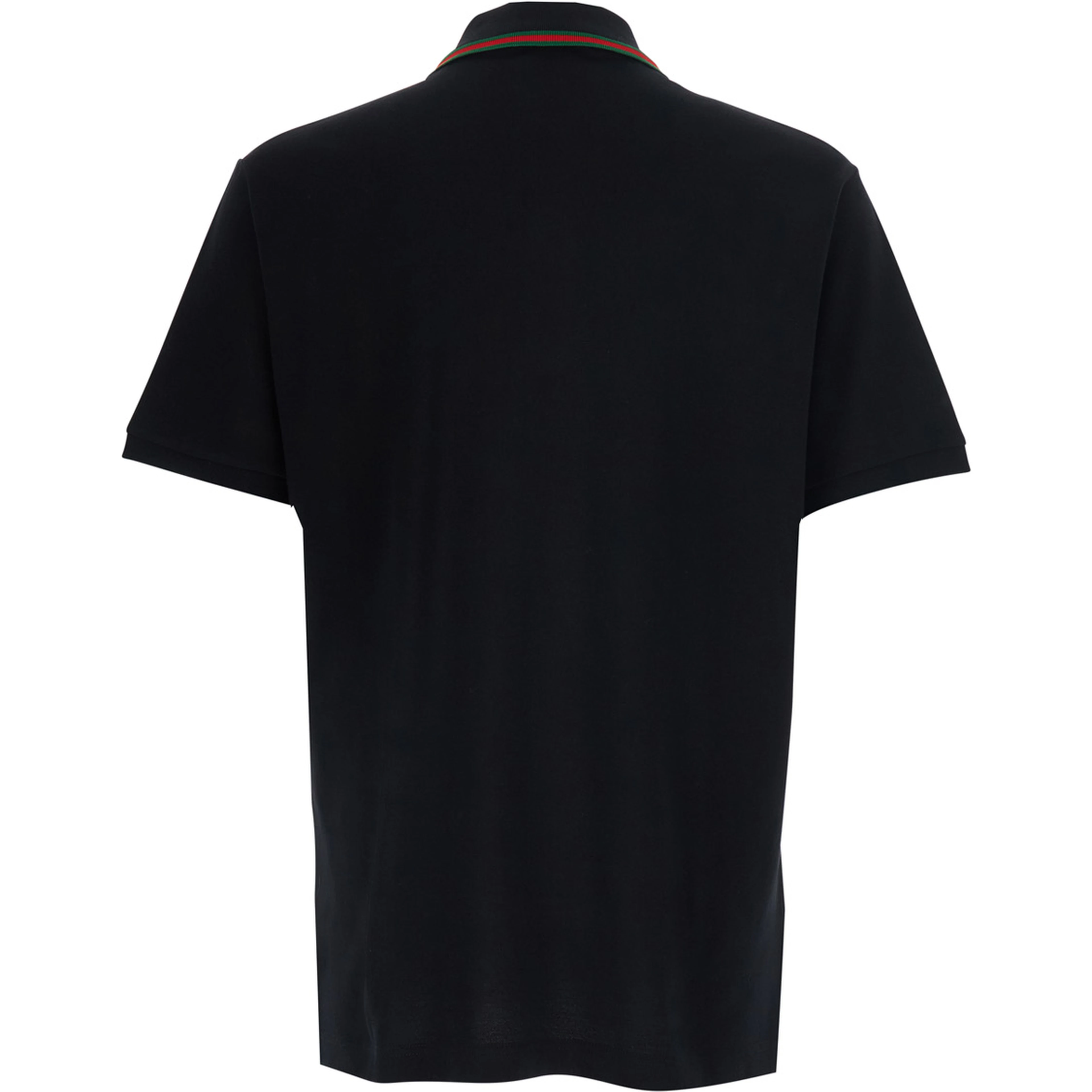 Black Polo Shirt with Web Collar and Short Sleeves in Cotton for Men