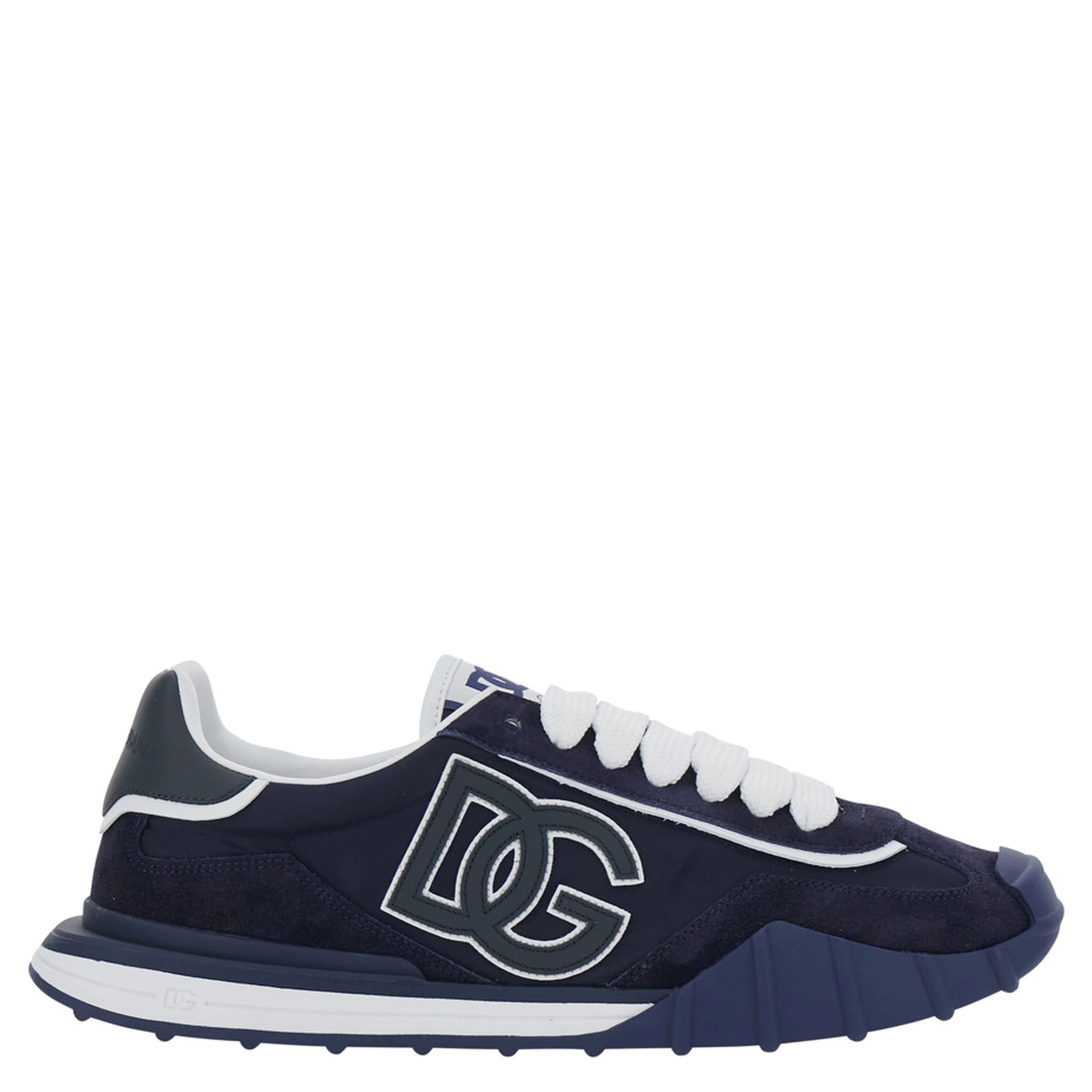 Atletic Blue Sneakers with logo lettering on the back and logo patch on the side in suede and Tech Fabric for men
