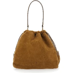 Kalispera Brown Shoulder bag with Drawstring Closure and Tassels on the Front in Suede for Women