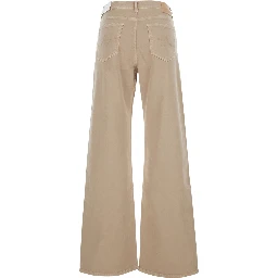 Beige Wide Leg Jeans with Logo Patch on the Back in Denim for Women