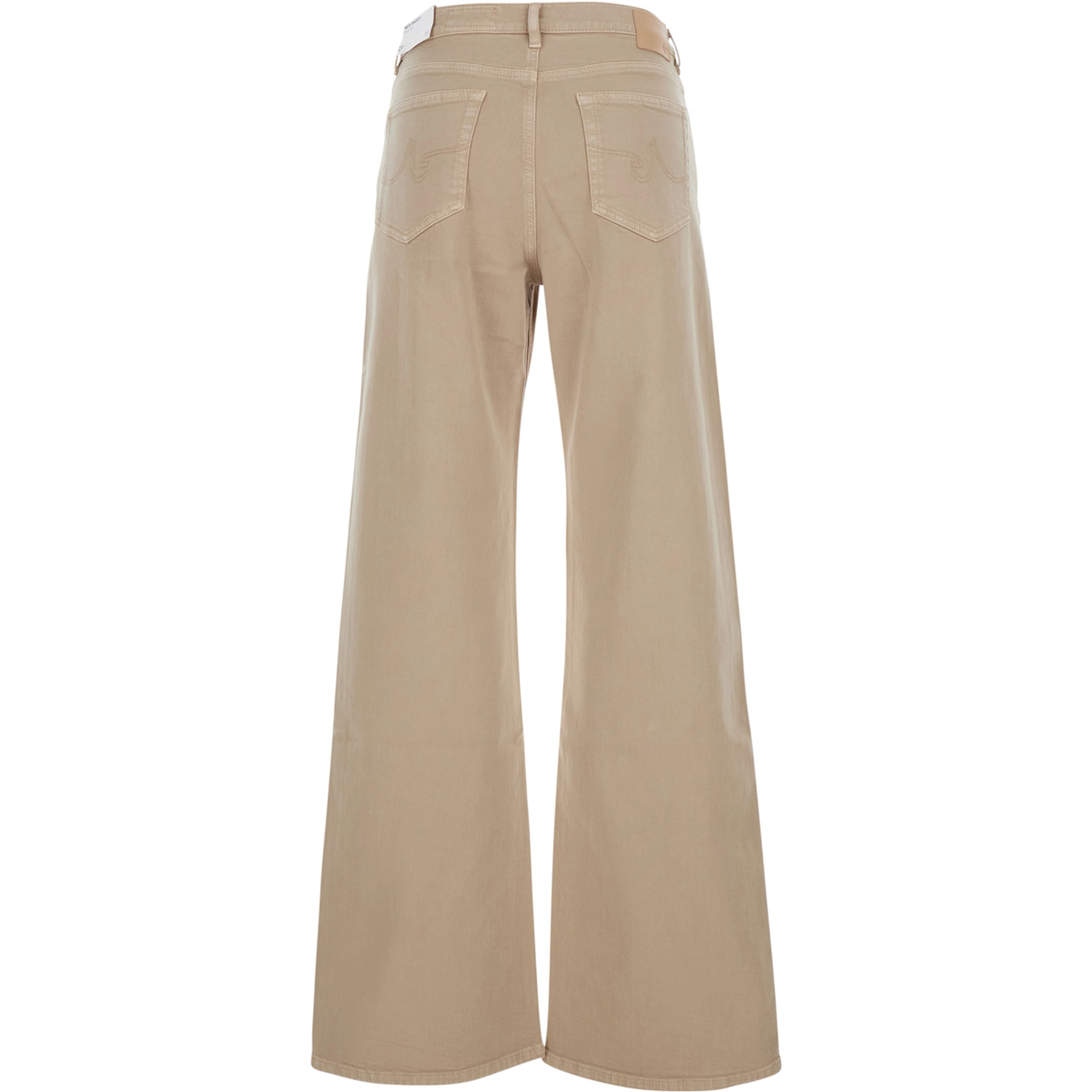 Beige Wide Leg Jeans with Logo Patch on the Back in Denim for Women