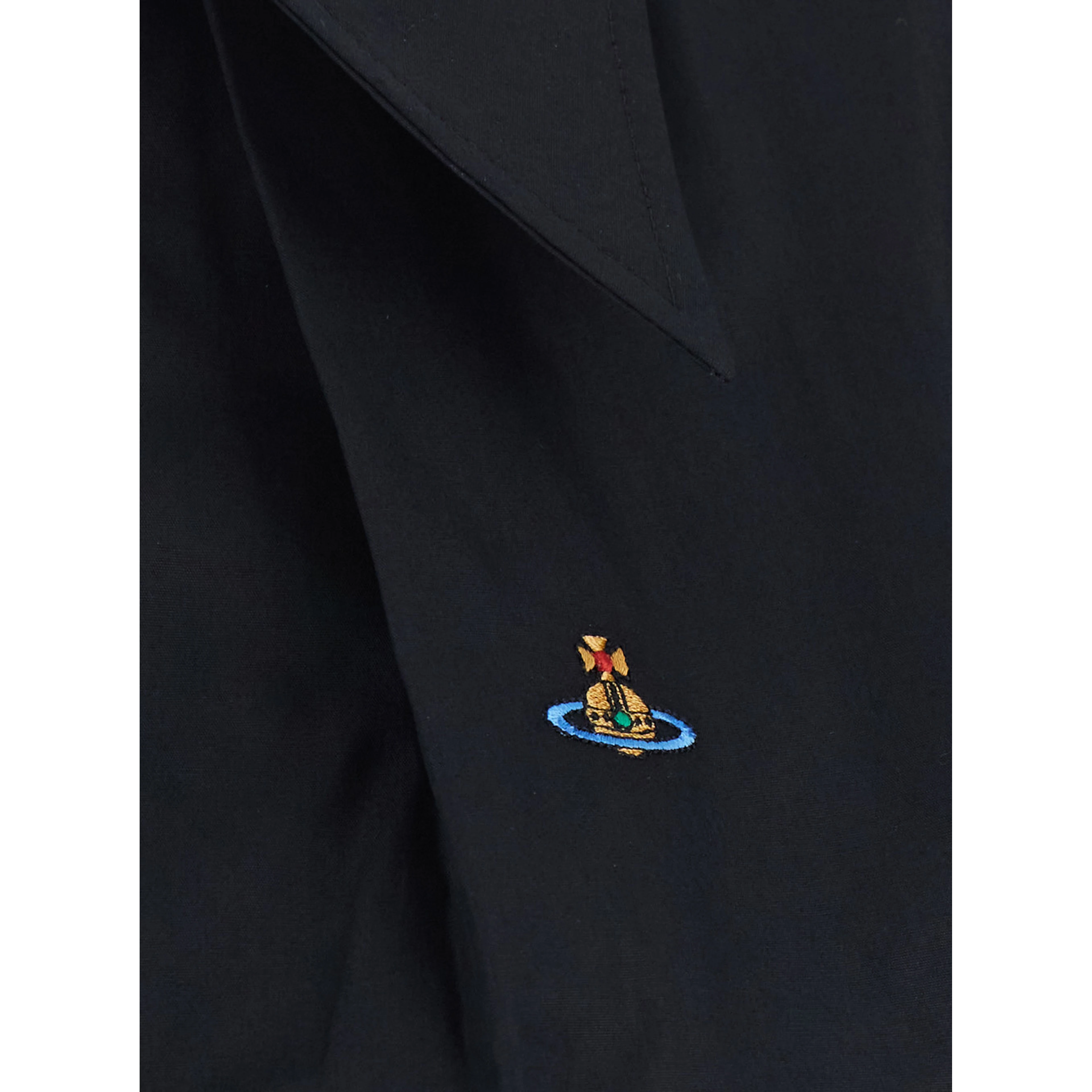 black Oversized pointed-collar shirt with embroidered logo on the front in Cotton for women