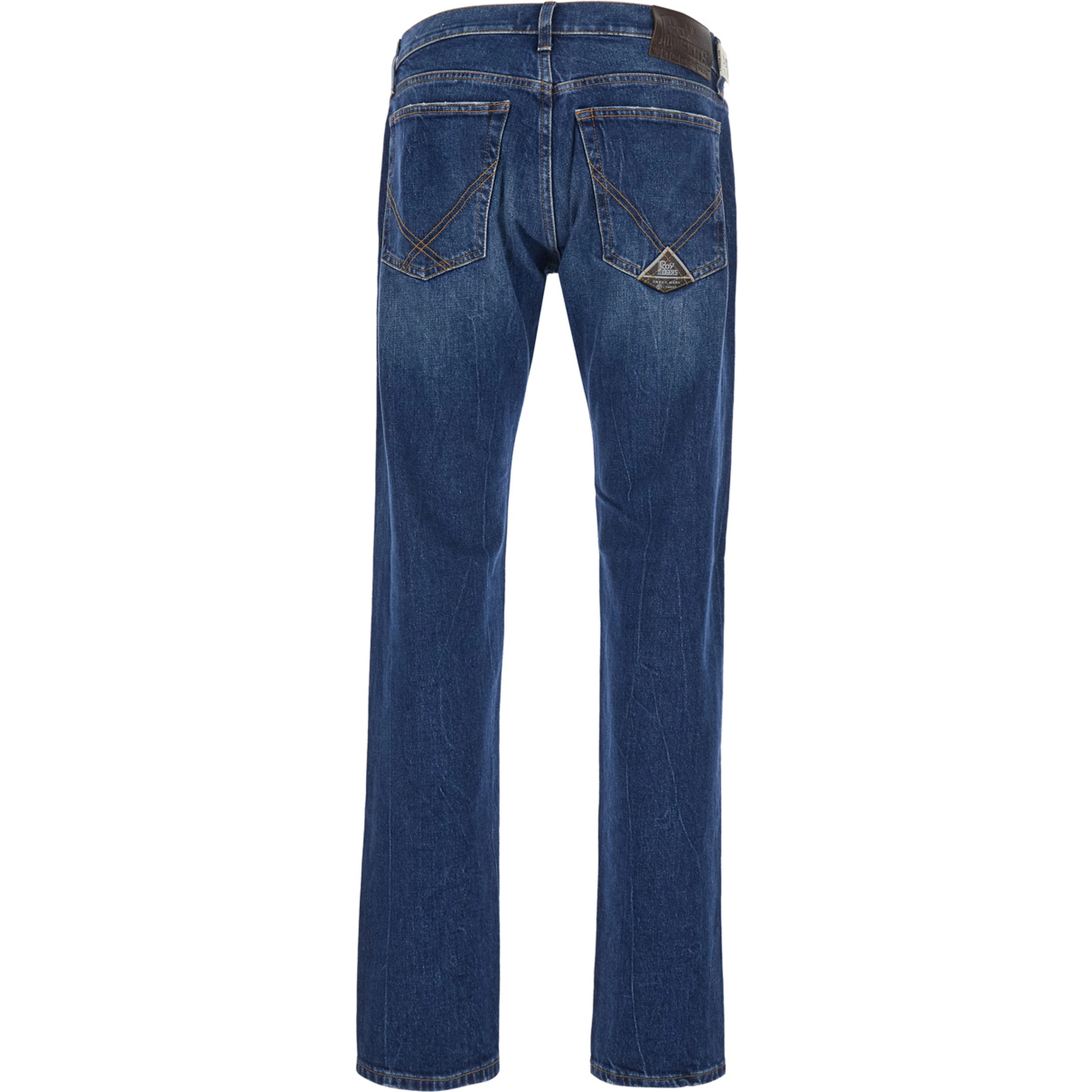 Blue Jeans with logo patch on the back and Contrasting stitching in denim for men