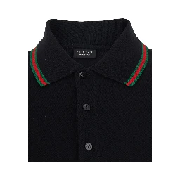 Black Polo Shirt with Web Collar and Short Sleeves in Cotton for Men