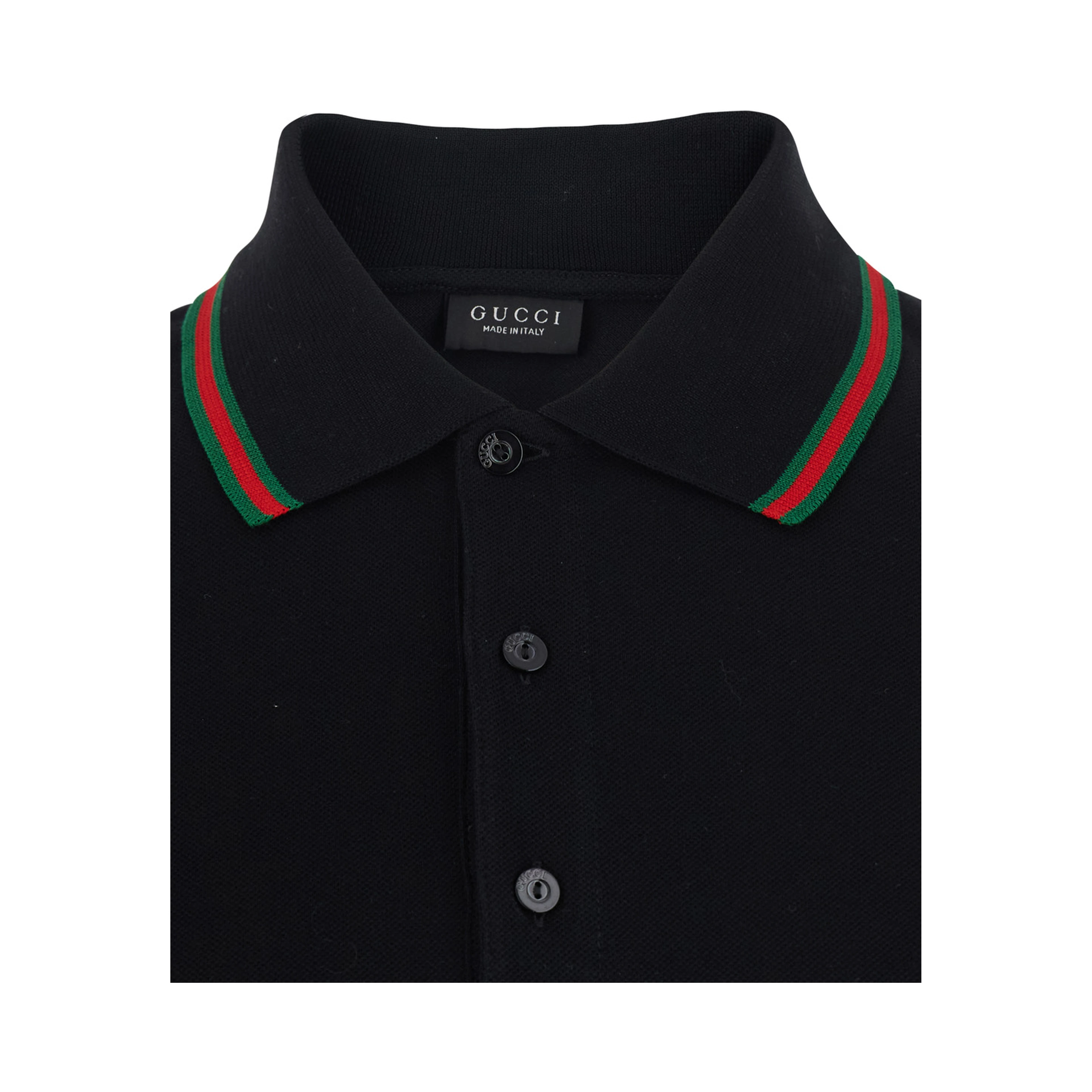 Black Polo Shirt with Web Collar and Short Sleeves in Cotton for Men