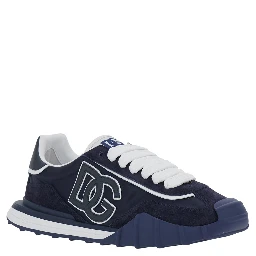 Atletic Blue Sneakers with logo lettering on the back and logo patch on the side in suede and Tech Fabric for men