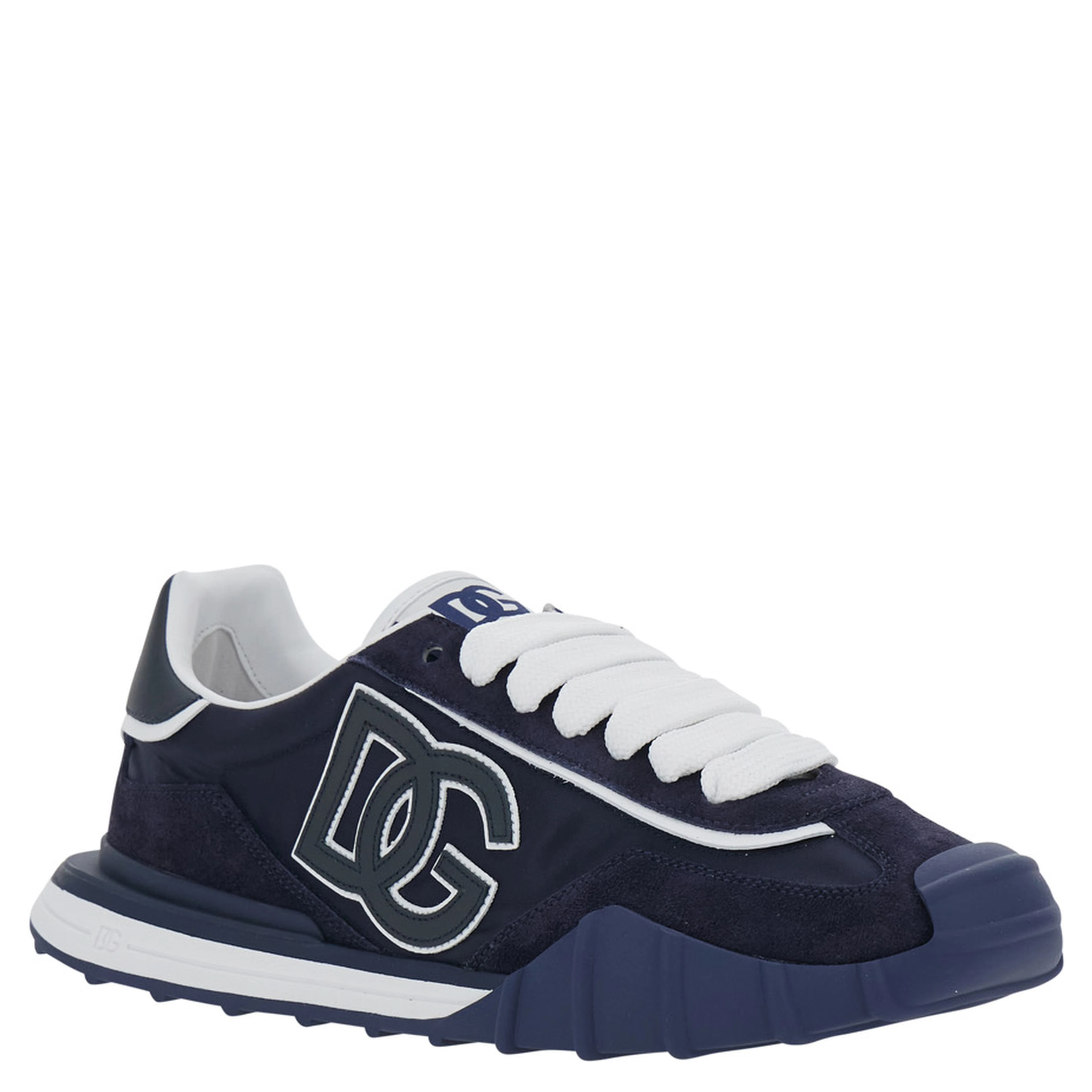 Atletic Blue Sneakers with logo lettering on the back and logo patch on the side in suede and Tech Fabric for men