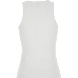 White Sleeveless top with logo lettering print and bananas on the front in cotton for women