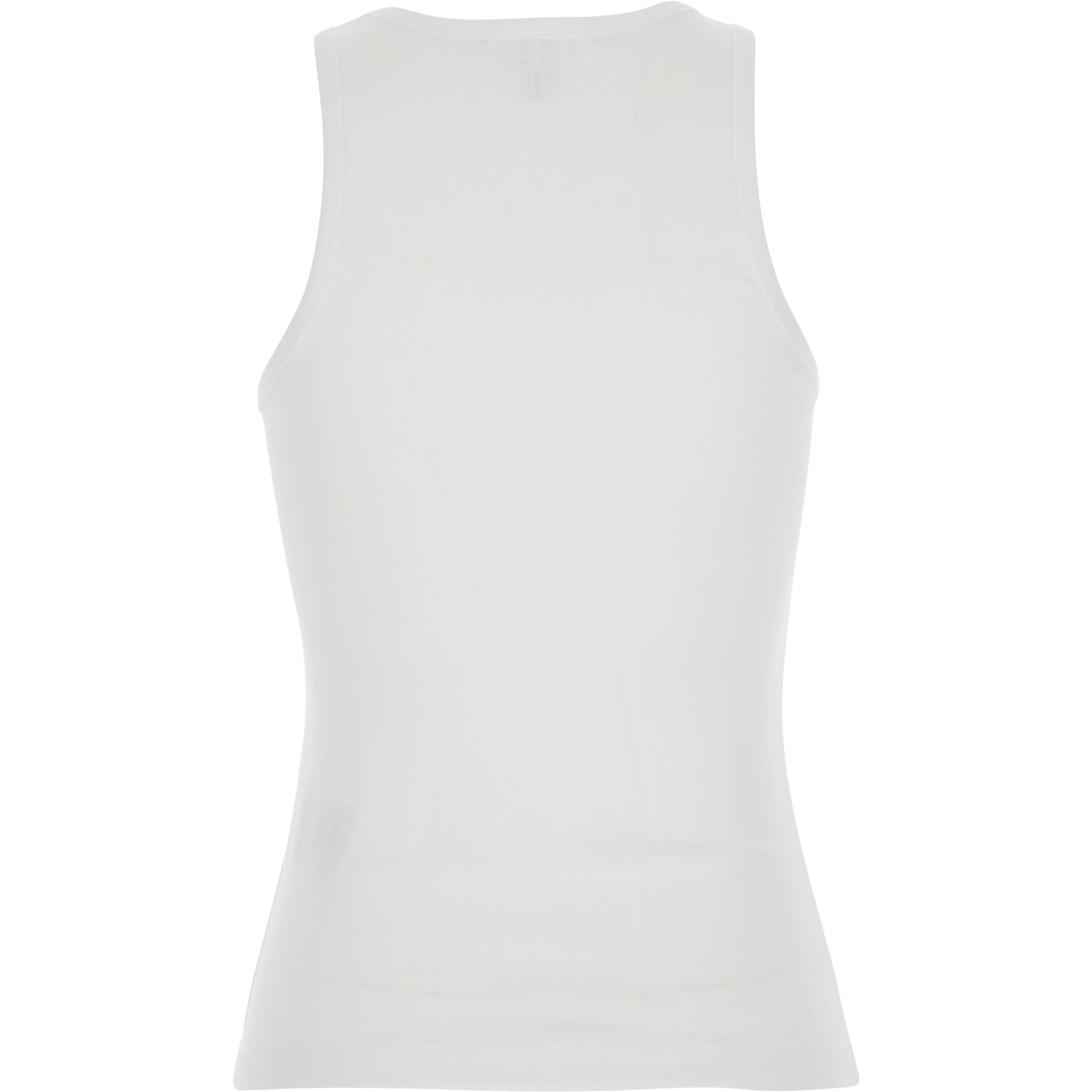 White Sleeveless top with logo lettering print and bananas on the front in cotton for women
