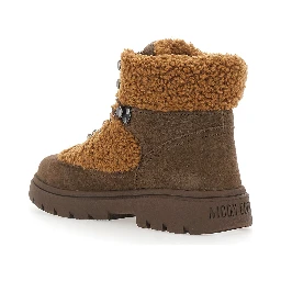 Combat Boot Brown ankle boots with logo lettering on the back and fleece details in suede women
