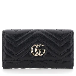 GG Marmont Continental black Wallet with quilted design and GG logo in leather for women