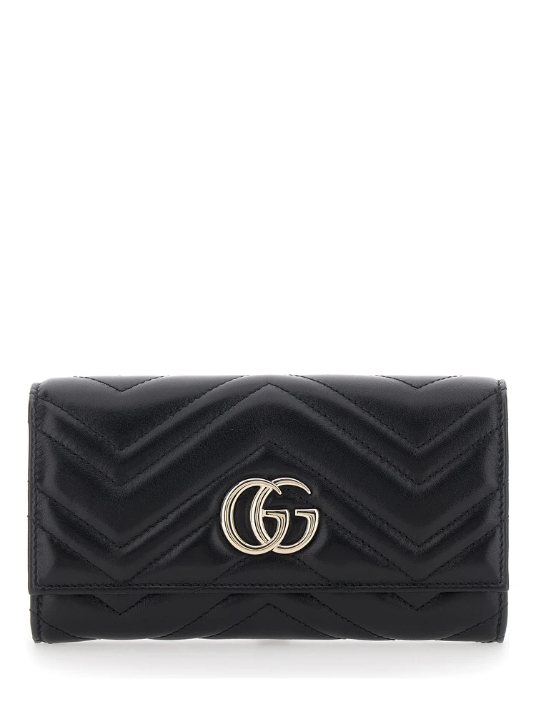 GG Marmont Continental black Wallet with quilted design and GG logo in leather for women