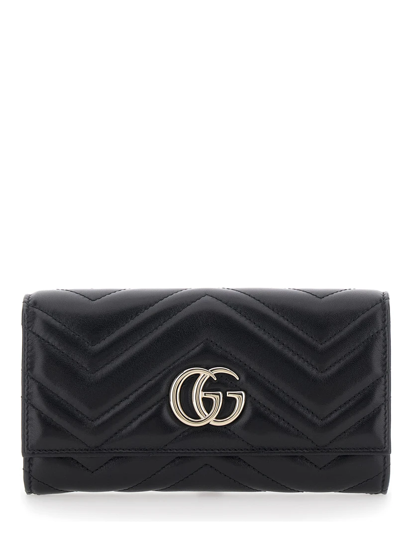 GG Marmont Continental black Wallet with quilted design and GG logo in leather for women