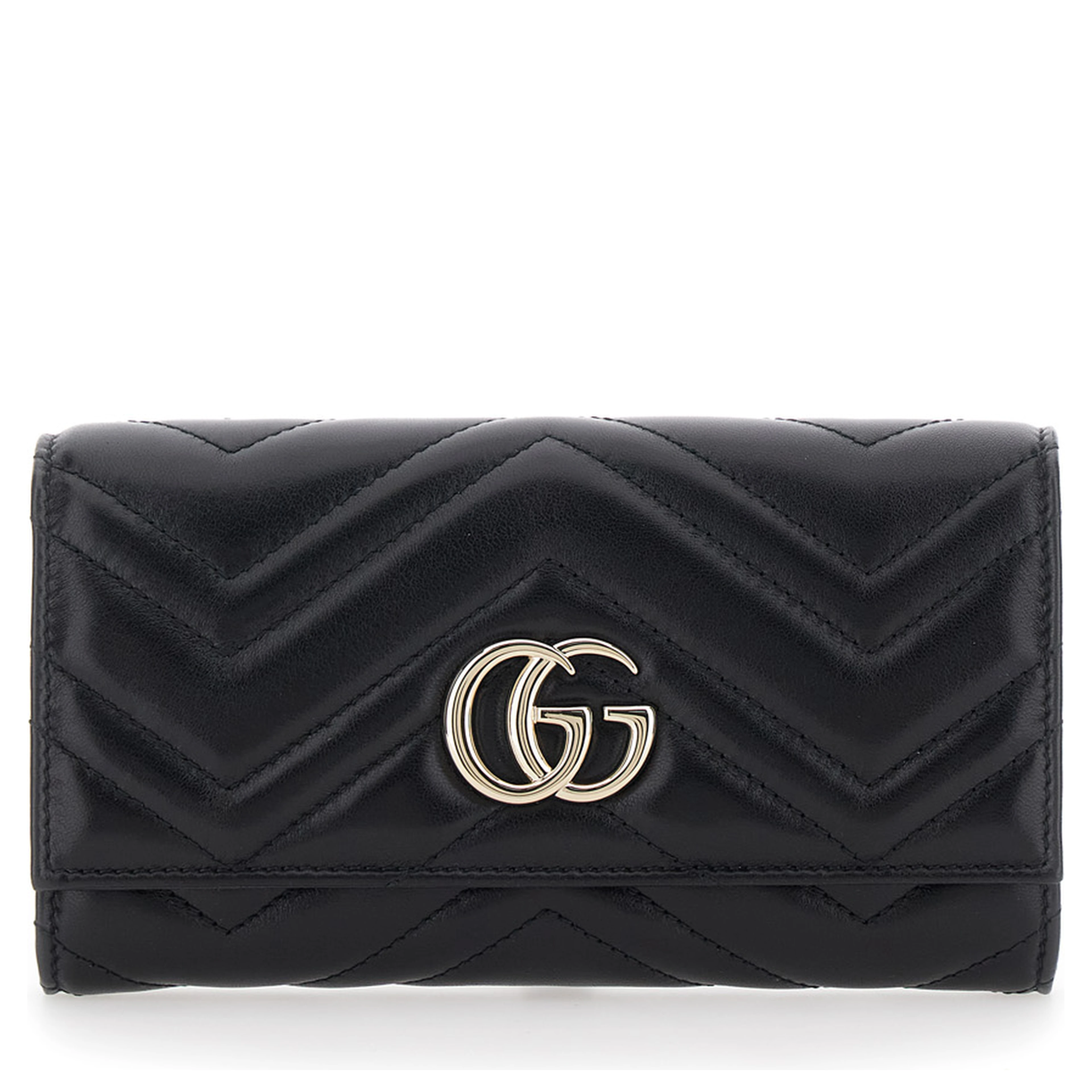 GG Marmont Continental black Wallet with quilted design and GG logo in leather for women