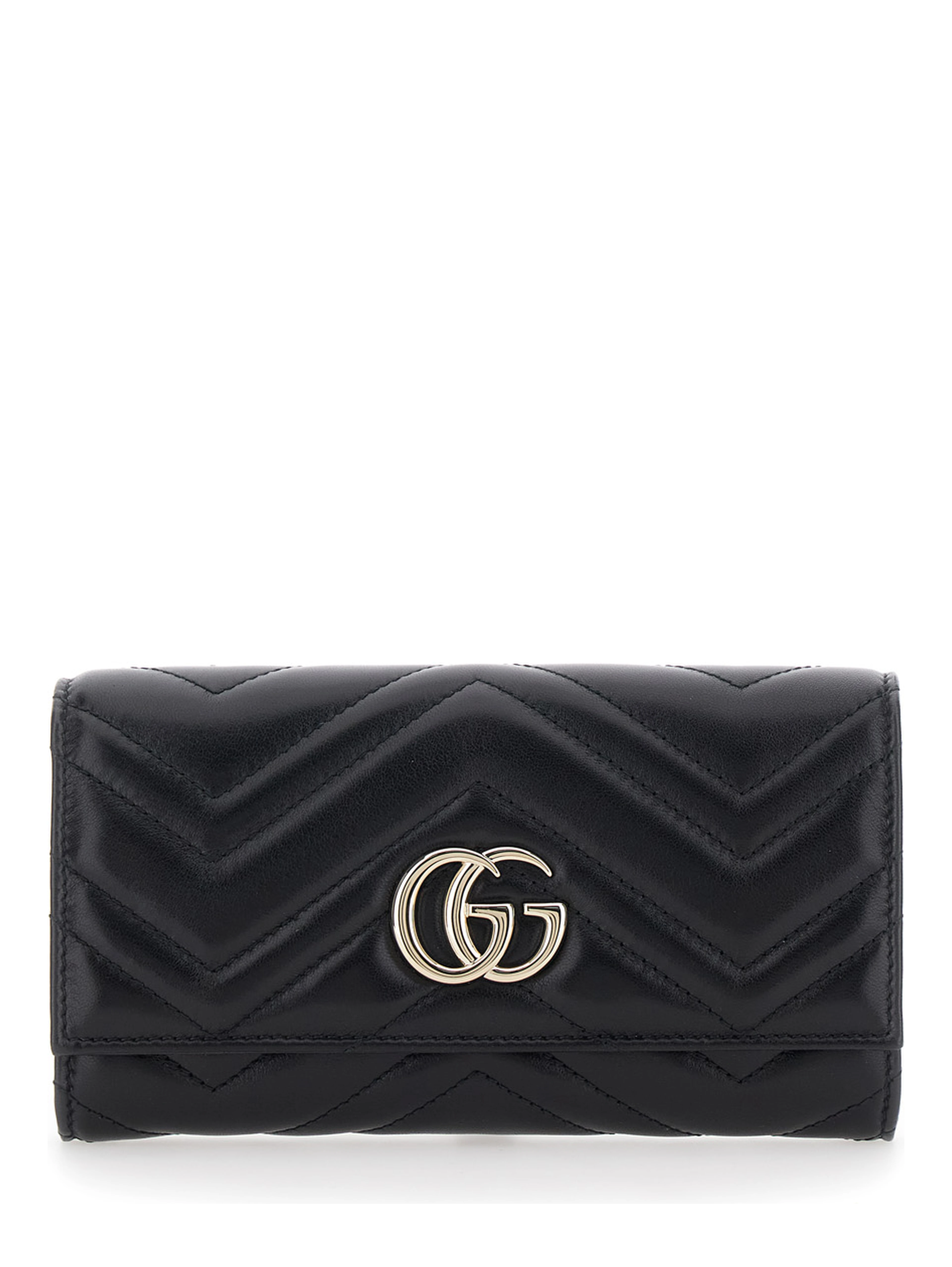 GG Marmont Continental black Wallet with quilted design and GG logo in leather for women
