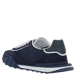 Atletic Blue Sneakers with logo lettering on the back and logo patch on the side in suede and Tech Fabric for men