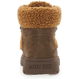 Combat Boot Brown ankle boots with logo lettering on the back and fleece details in suede women