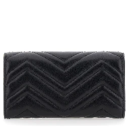GG Marmont Continental black Wallet with quilted design and GG logo in leather for women