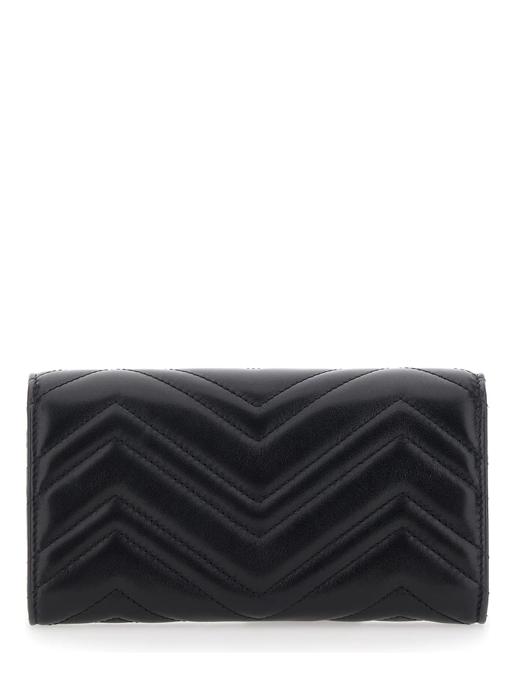 GG Marmont Continental black Wallet with quilted design and GG logo in leather for women alternative