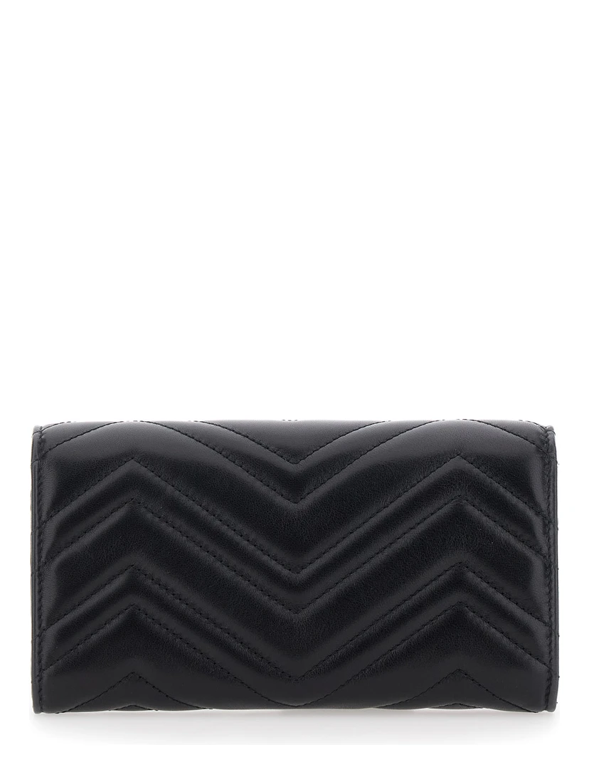 GG Marmont Continental black Wallet with quilted design and GG logo in leather for women