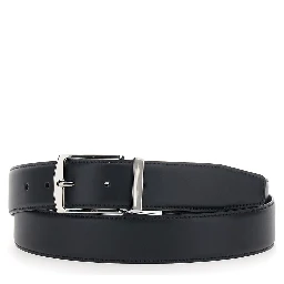 Black reversible belt in Grained leather for men