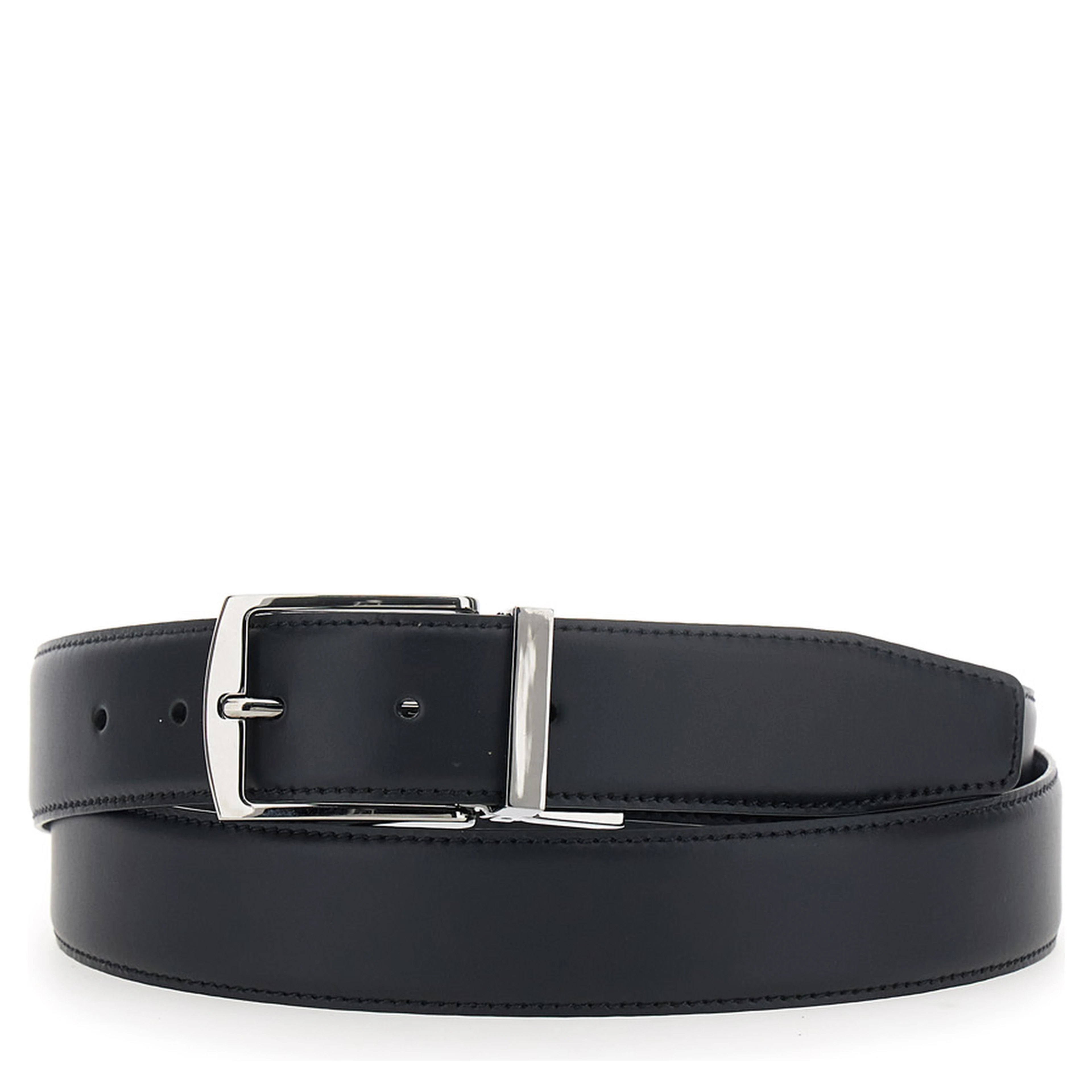 Black reversible belt in Grained leather for men