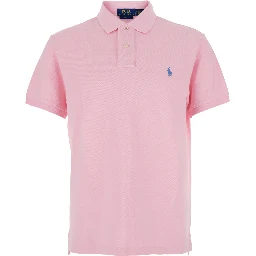 Slim Fit Pink Polo Shirt with classic collar and Pony embroidery on the front in cotton for men