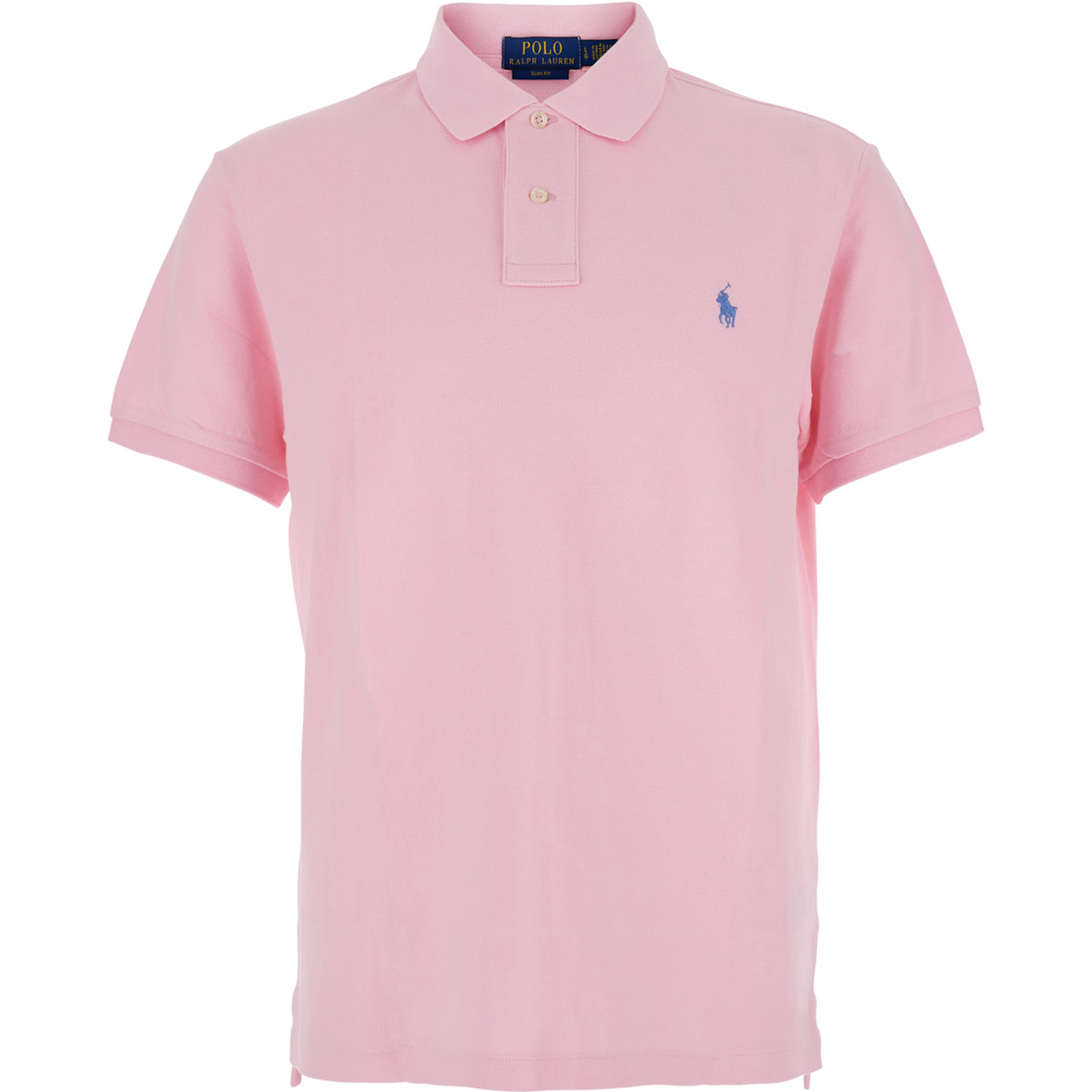 Slim Fit Pink Polo Shirt with classic collar and Pony embroidery on the front in cotton for men