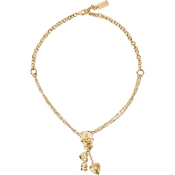 Gold-colored Necklace with Pendant Charms and Chain Design in Brass for Women
