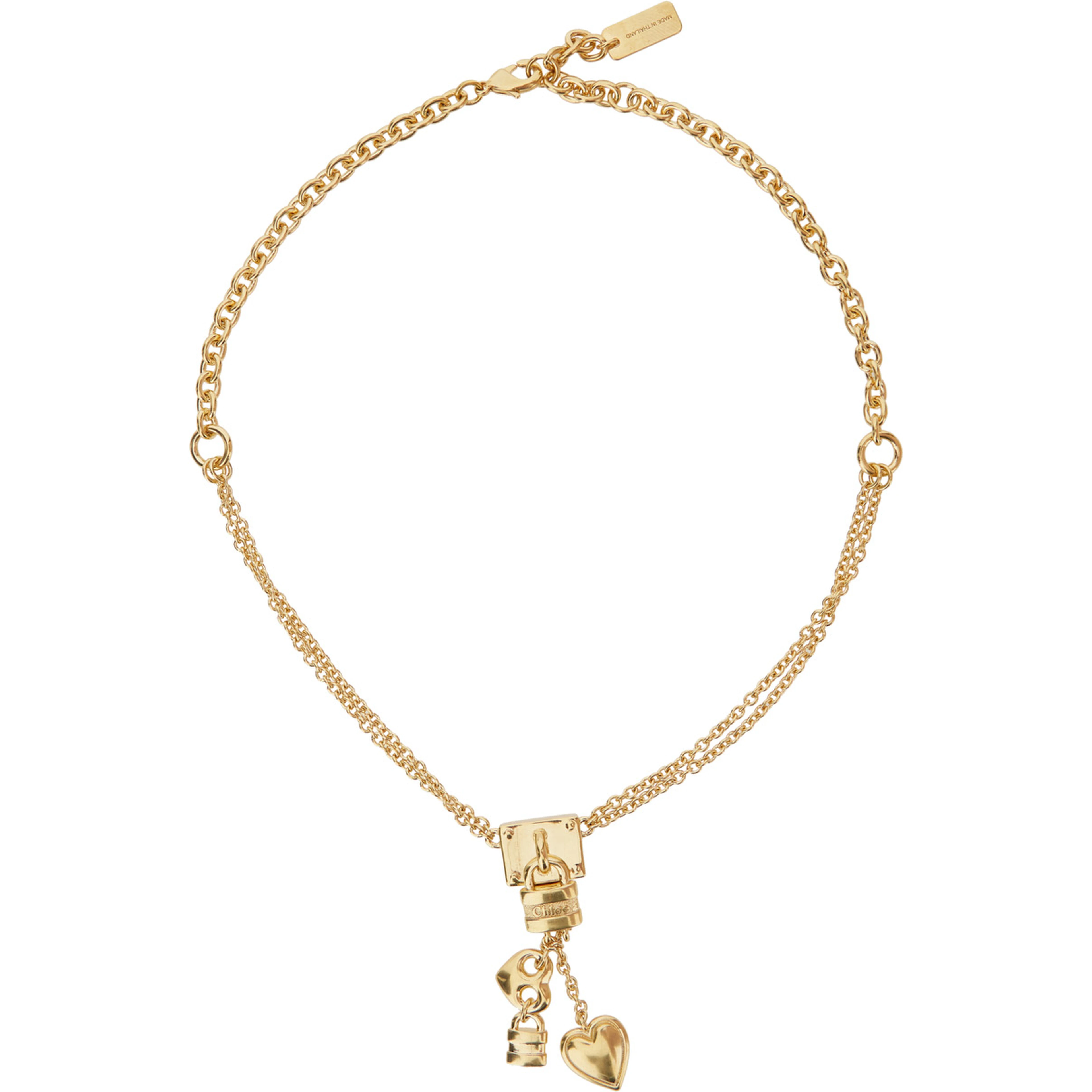 Gold-colored Necklace with Pendant Charms and Chain Design in Brass for Women