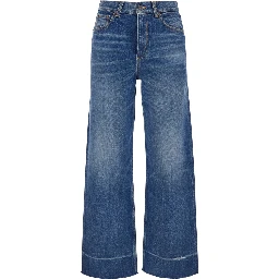Blue Jeans with Logo Patch on the Back and Faded Effect in Denim for Women