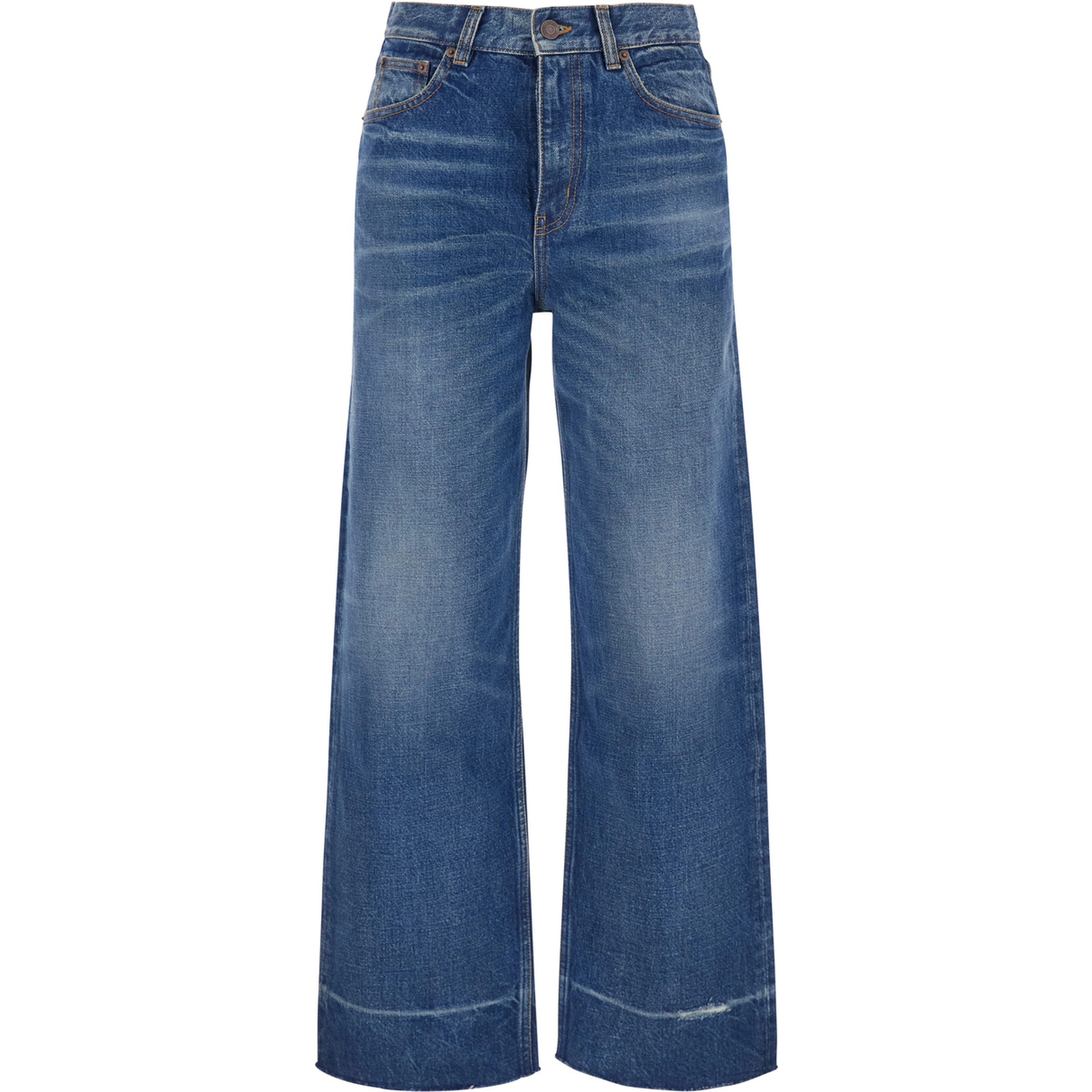 Blue Jeans with Logo Patch on the Back and Faded Effect in Denim for Women