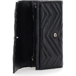 GG Marmont Continental black Wallet with quilted design and GG logo in leather for women