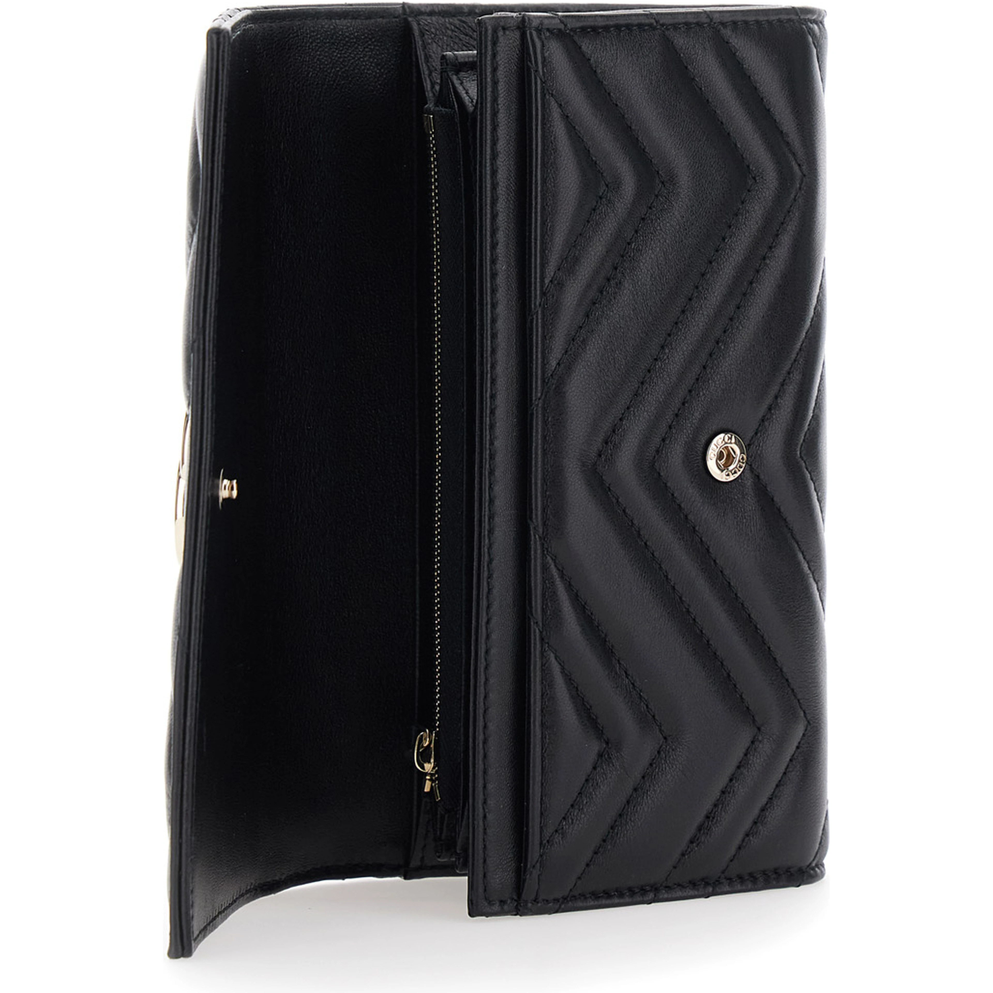 GG Marmont Continental black Wallet with quilted design and GG logo in leather for women