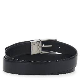 Black reversible belt in Grained leather for men