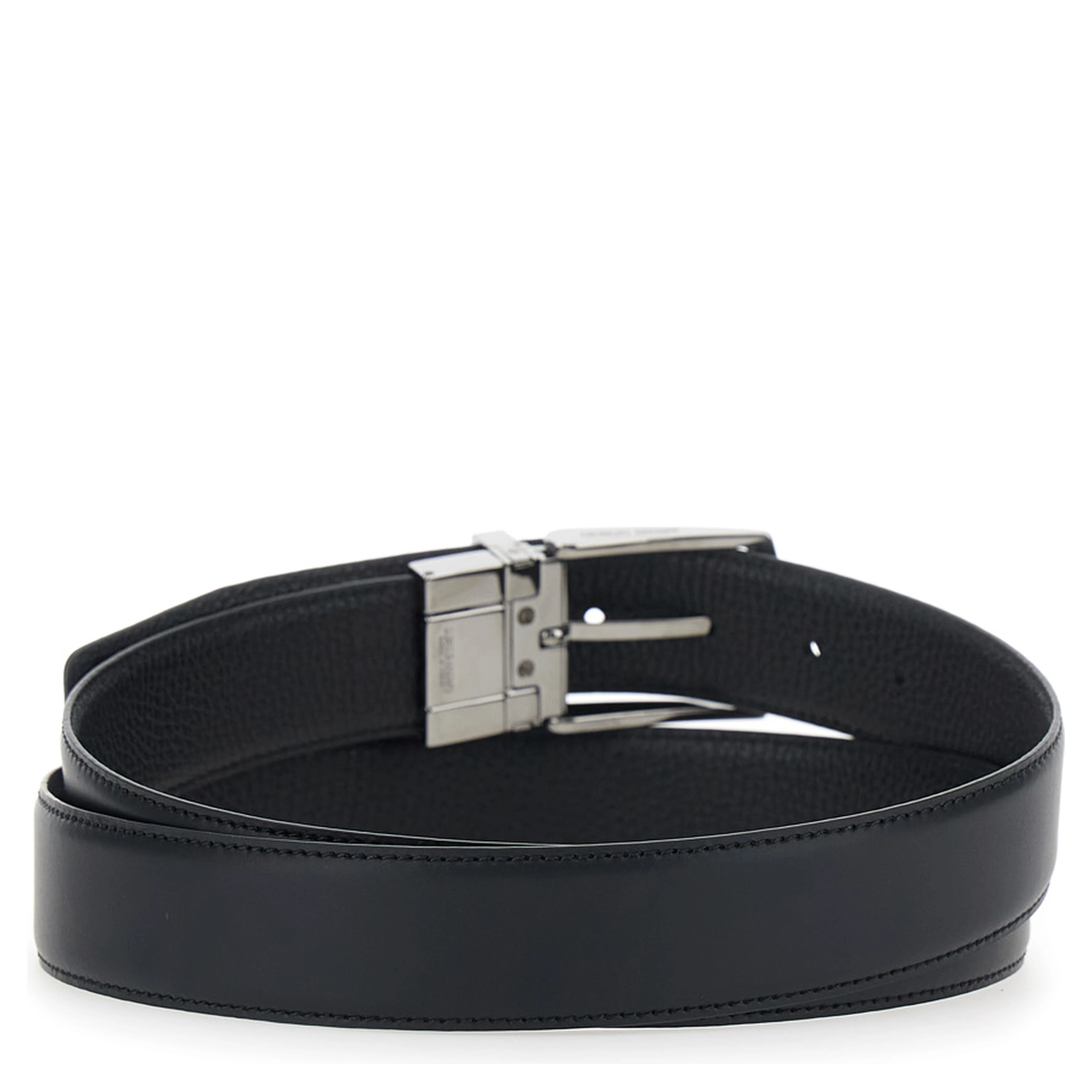 Black reversible belt in Grained leather for men