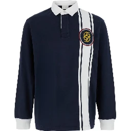 Blue Long Sleeve Polo Shirt with logo embroidery on the front and vertical striped detail in cotton for men