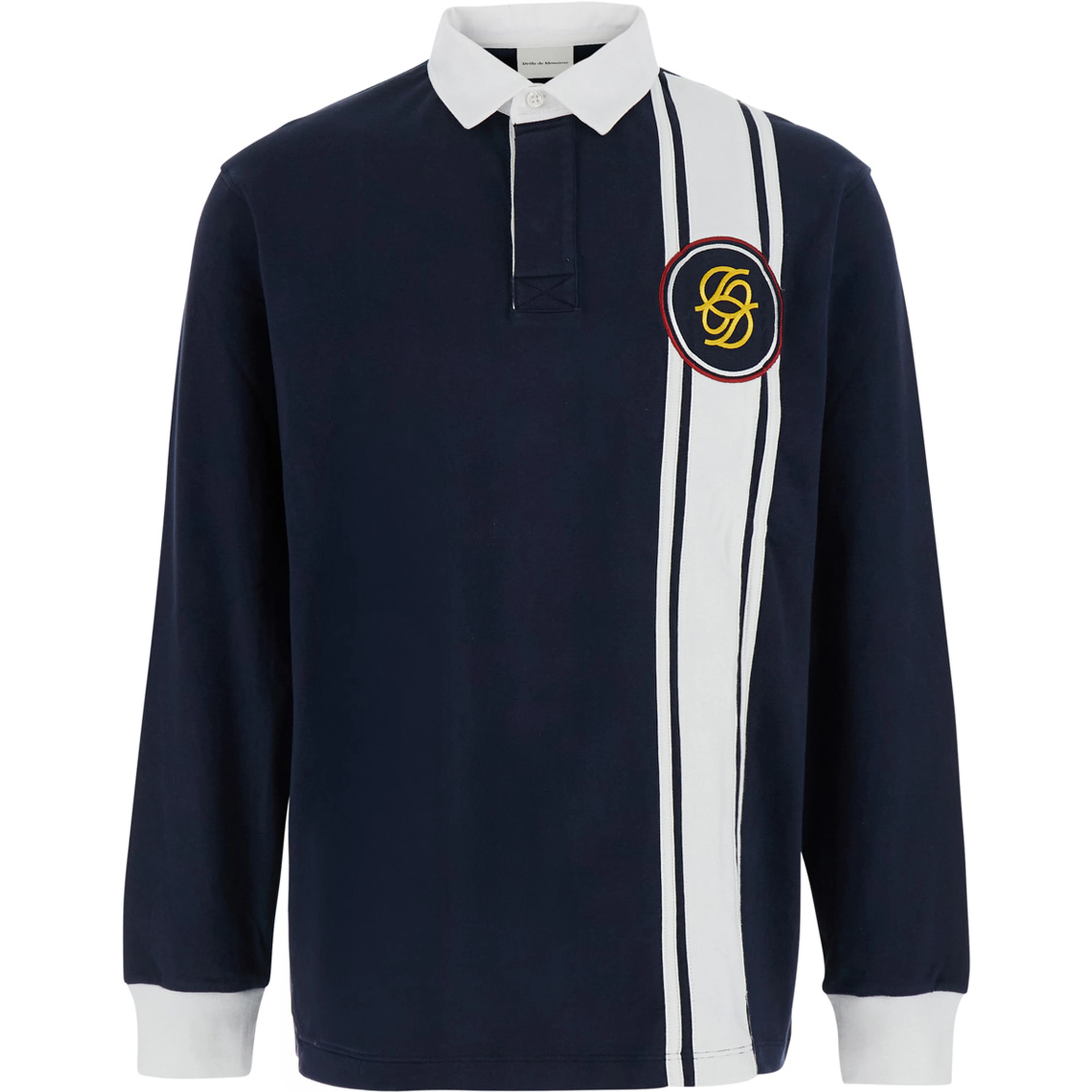 Blue Long Sleeve Polo Shirt with logo embroidery on the front and vertical striped detail in cotton for men