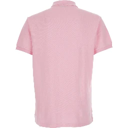 Slim Fit Pink Polo Shirt with classic collar and Pony embroidery on the front in cotton for men